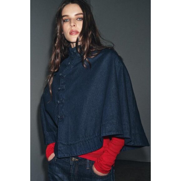 ZARA DENIM CAPE WITH TOGGLES - Picture 1 of 9